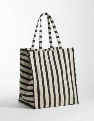 ARKET summer beach tote in black stripes