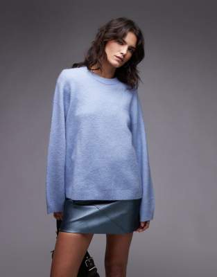 super soft alpaca and wool blend relaxed sweater in blue