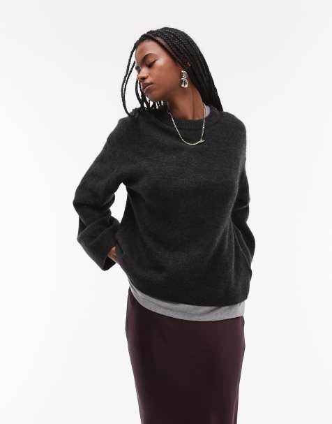 ARKET super soft alpaca and wool blend relaxed sweater in dark gray - view 1