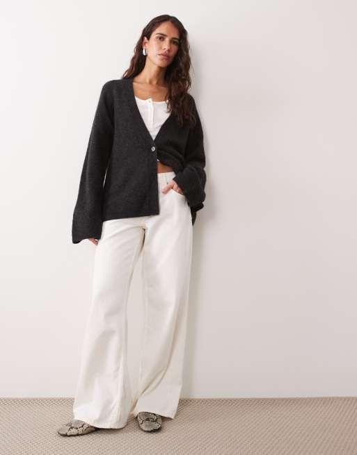 ARKET super soft alpaca wool blend cardigan with side fastening in dark gray , 2 of 4
