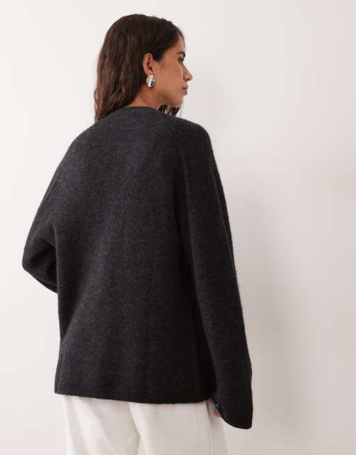 ARKET super soft alpaca wool blend cardigan with side fastening in dark grey , 4 of 4
