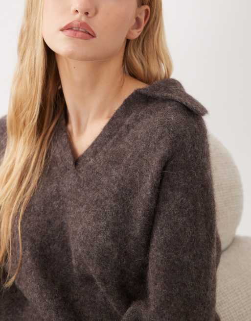 ARKET super soft alpaca wool blend polo sweater in gray, 3 of 4