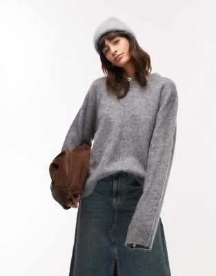 super soft alpaca wool blend relaxed sweater in gray