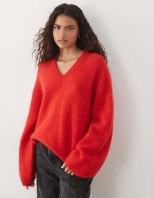 Arket Super Soft Alpaca Wool Blend V-neck Sweater In Red