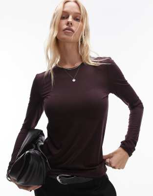 Arket super stretch jersey close fit top with long sleeves in burgundy