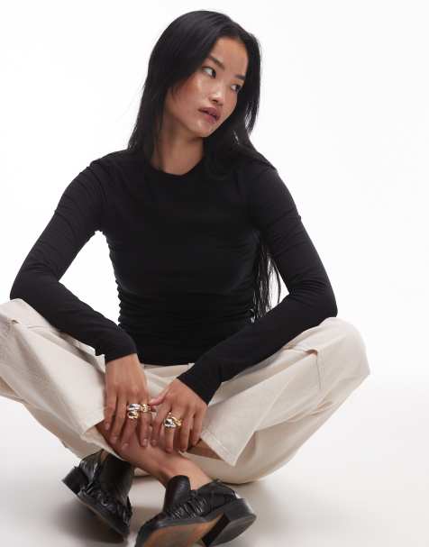 ARKET supersoft slim fit long sleeve top in black - view 1