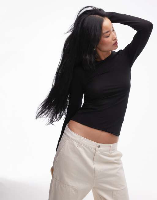 ARKET supersoft slim fit long sleeve top in black