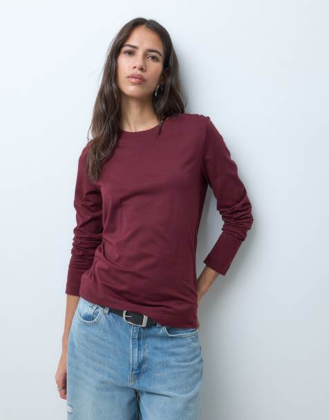 ARKET supersoft slim fit long sleeve top in burgundy