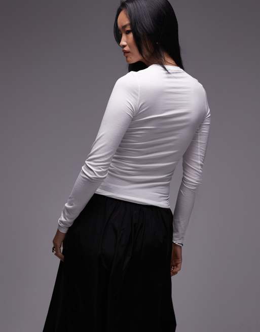 ARKET supersoft slim fit long sleeve top in white