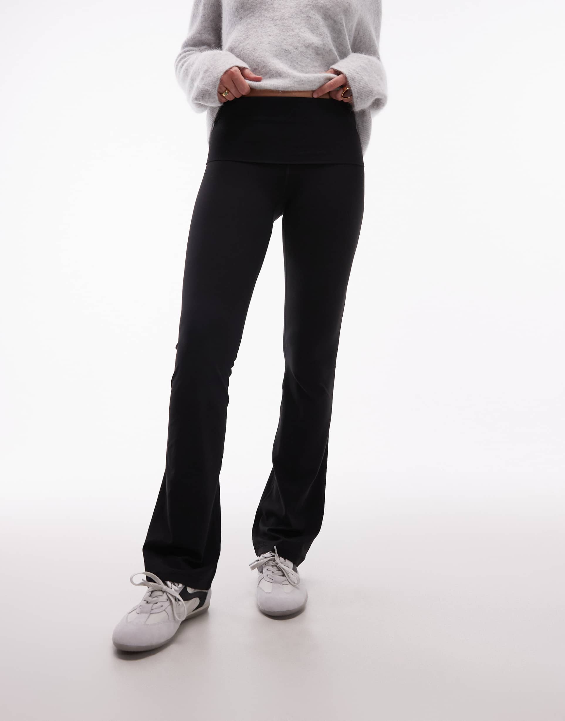 arket supersoft stretch skinny flare leggings with deep waistband in black