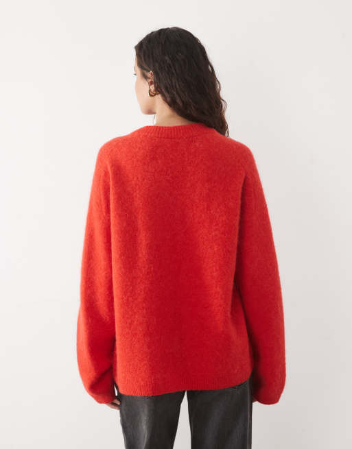 ARKET superweicher Pullover mit V-Ausschnitt aus Alpaka-Wollmix in leuchtendem Rot, 4 von 4
