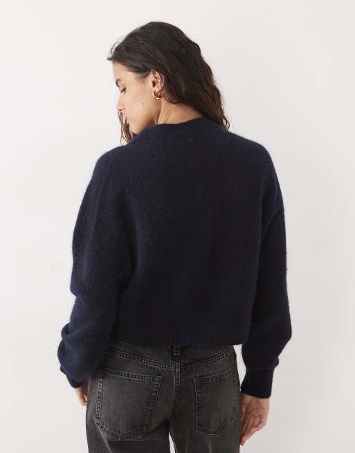 ARKET superzachte alpaca-wolmix vest met V-hals in navy, 4 van 4