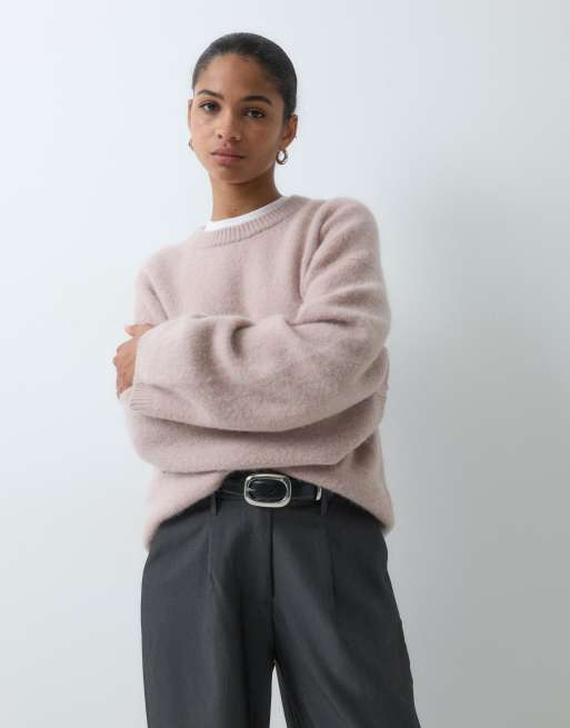 ARKET superzachte alpacawol- en wollen relaxed-fit trui in roze, 3 van 5