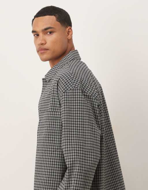 ARKET - Surchemise décontractée en crêpe de coton majoritaire à carreaux - Noir et blanc, 4 de 5