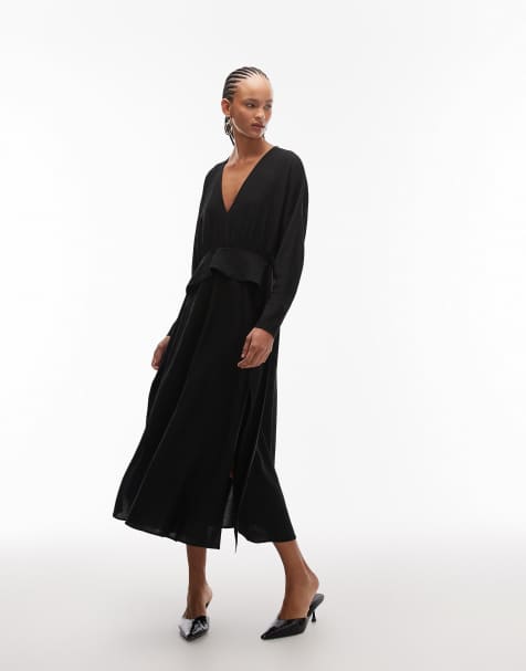 ARKET – Svart maxiklänning i peplum-modell med vida ärmar - view 1