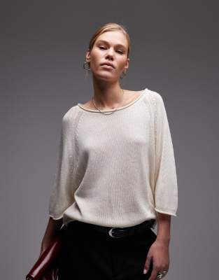 ARKET - Sweat ample en maille de coton avec manches trois-quart - Blanc cassé