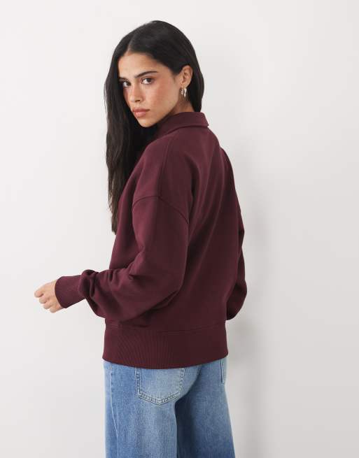 ARKET sweat-shirt à manches longues en coton avec demi-zip bordeaux, 4 de 4