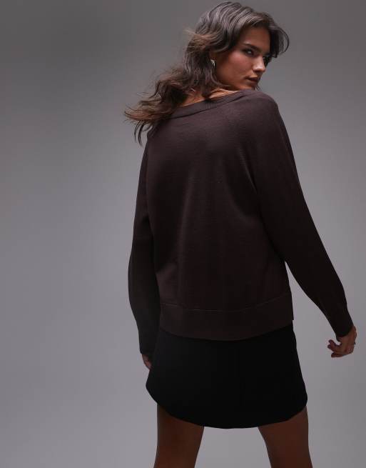 ARKET - Sweater van merinowol met V-hals in bruin, 2 van 4