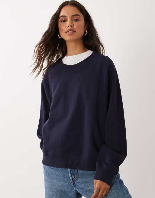 ARKET sweatshirt i frottébomull i navy, 3 av 4