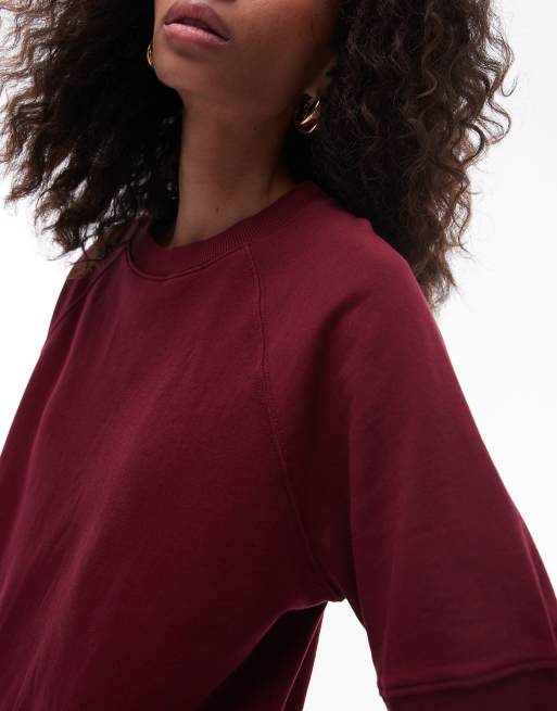 ARKET - Sweatshirt van zachte badstof met korte mouwen in bordeauxrood, 3 van 4
