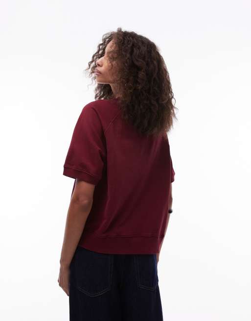 ARKET - Sweatshirt van zachte badstof met korte mouwen in bordeauxrood, 4 van 4