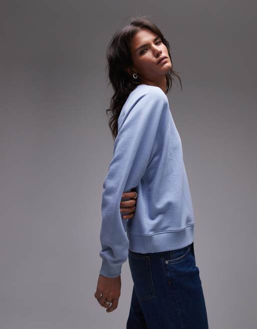 ARKET - Sweatshirt van zachte badstof met ronde hals in lichtblauw