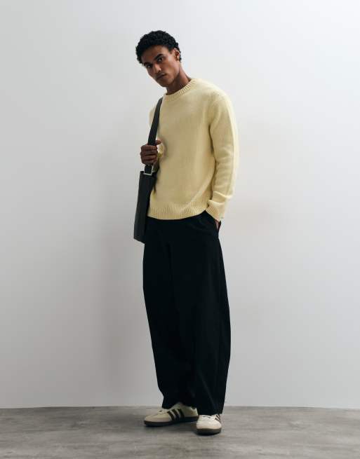 ARKET sweter oversize z mieszanki wełny w jasnym żółtym kolorze, 3 z 5