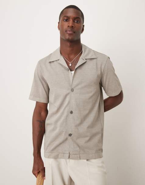 ARKET pure cotton heavyweight jersey short sleeve shirt in grey