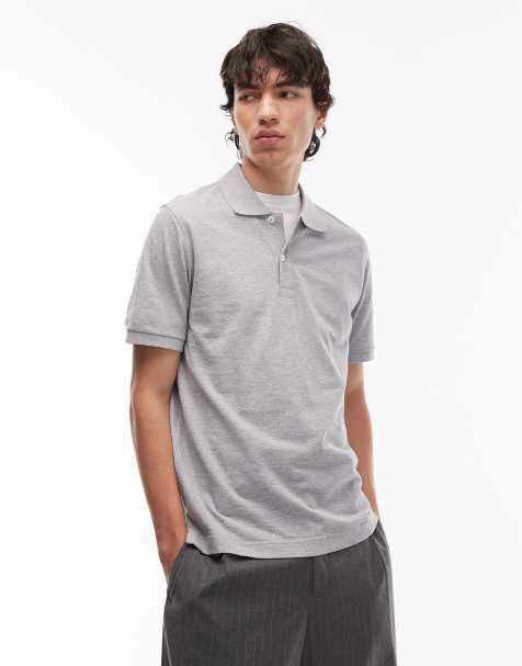 ARKET pique jersey short sleeve polo shirt in  grey melange