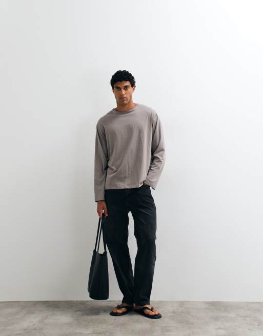 ARKET – Szarobrązowy T-shirt oversize z długimi rękawami, 2 z 5
