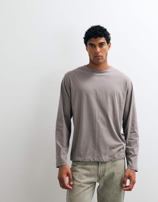ARKET – Szarobrązowy T-shirt oversize z długimi rękawami, 4 z 5
