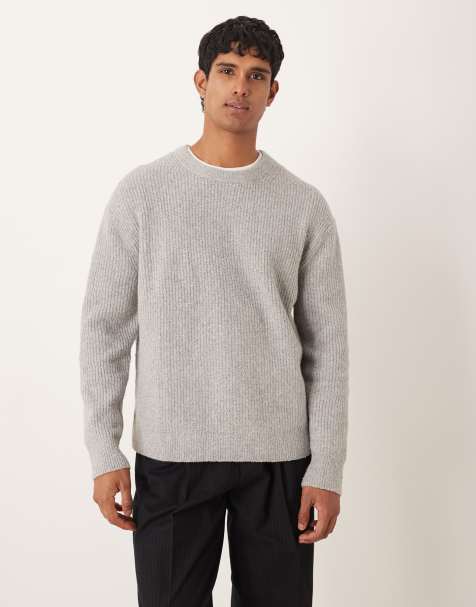 ARKET wide rib knitted jumper in grey melange