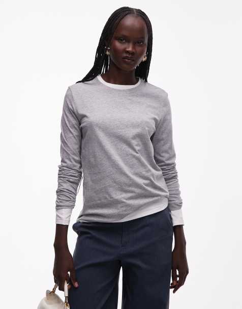 ARKET – Szary melanżowy T-shirt z długimi rękawami - view 1