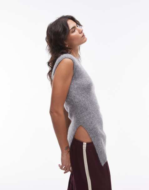 ARKET – Szary top dzianinowy bez rękawów, o wydłużonym kroju, z mieszanki wełny z wełną alpaki - view 1