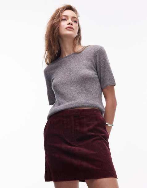 ARKET cord mini skirt in burgundy