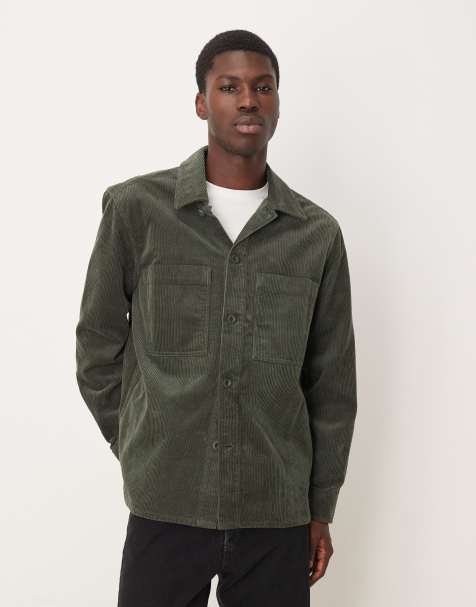 ARKET cord overshirt with front patch pockets in khaki green