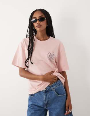 T-shirt à manches courtes avec imprimé devant - Rose clair XL