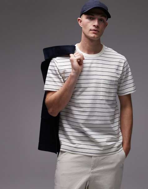 ARKET - T-shirt a maniche corte bianca e blu a righe con tasca - view 1