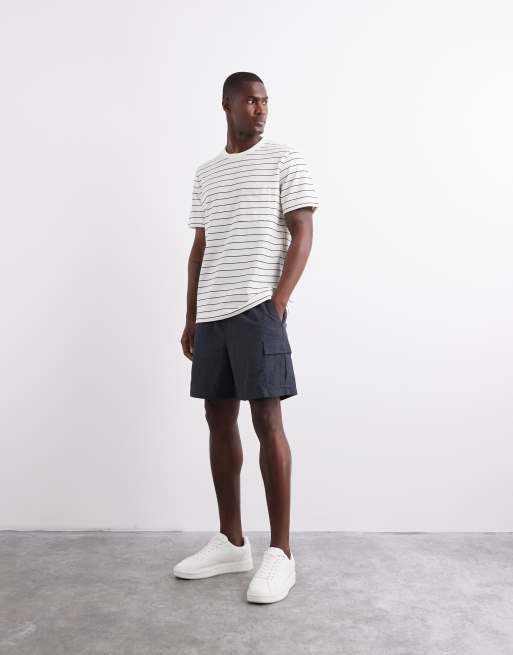 ARKET - T-shirt a maniche corte bianca e blu a righe con tasca, 3 di 5
