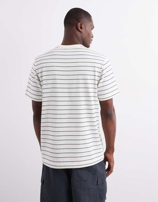 ARKET - T-shirt a maniche corte bianca e blu a righe con tasca, 4 di 5