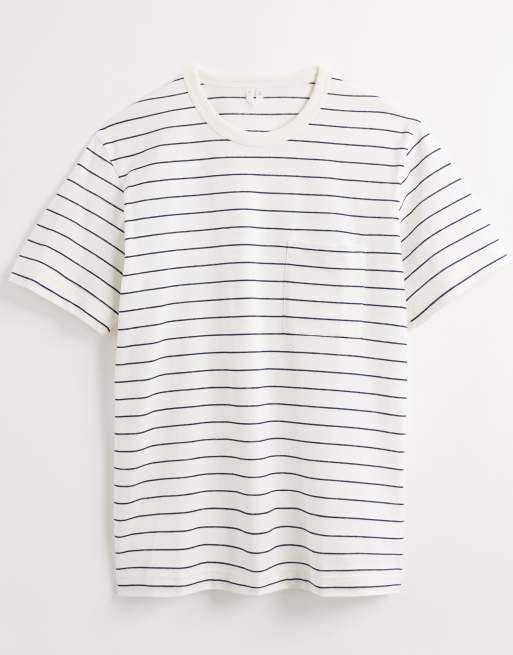ARKET - T-shirt a maniche corte bianca e blu a righe con tasca, 5 di 5