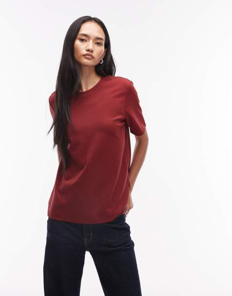 ARKET - T-shirt a maniche corte in misto cotone pesante elasticizzato bordeaux - view 1