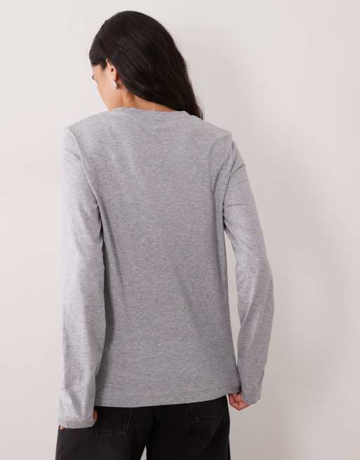 ARKET - T-shirt a maniche lunghe grigio mélange, 4 di 7