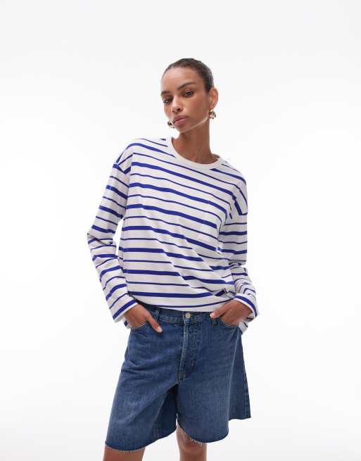 ARKET - T-shirt a maniche lunghe in jersey blu a righe