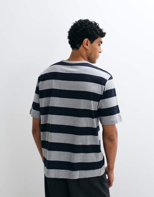 ARKET – T-Shirt aus schwerem Jersey in Grau gestreift, 3 von 5
