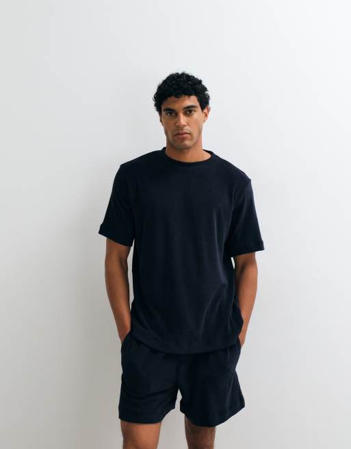 ARKET – T-Shirt aus weichem Frottee in Dunkelblau, Kombiteil, 3 von 5