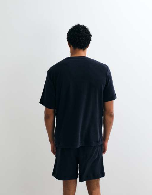 ARKET – T-Shirt aus weichem Frottee in Dunkelblau, Kombiteil, 5 von 5