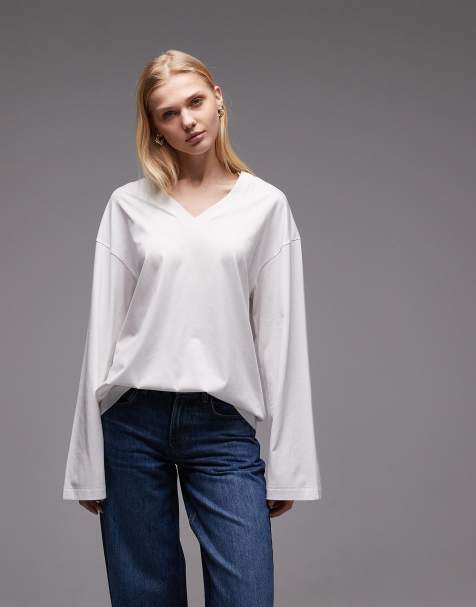 ARKET - T-shirt bianca a maniche lunghe con scollo a V in puro cotone - view 1