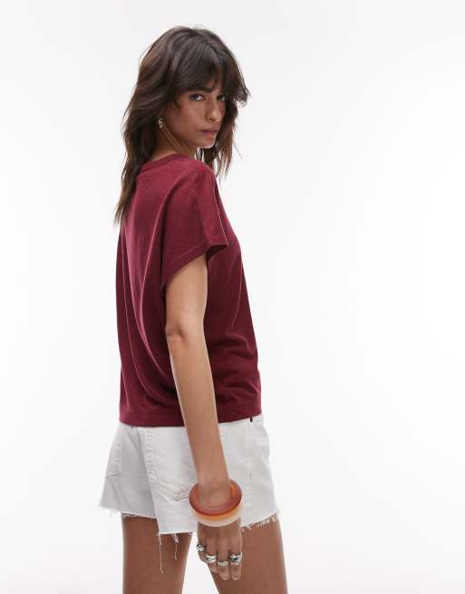 ARKET - T-shirt en lin mélangé à mancherons - Lie-de-vin, 2 de 4