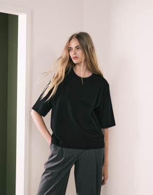 T-shirt épais coupe carrée - Noir 2XS